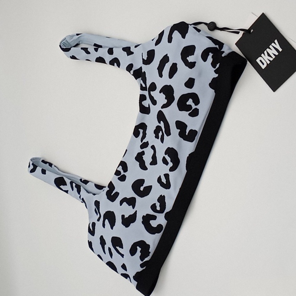 DKNY Block Leopard Print Bikini Swim Top Light Blue XL